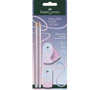 FABER-CASTELL - Kit d'écriture Flow Edition Blushing Sky, 4 pièces | Avec 2 crayons, une gomme et un taille-crayon - pour enfants et adultes