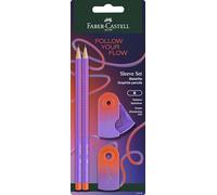 Faber-Castell - Kit d'écriture Flow Edition Punchy Melon, 4 pièces | Avec 2 crayons, une gomme et un taille-crayon - pour enfants et adultes