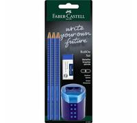 FABER-CASTELL - Kit d'écriture Grip 2001 bleu, 5 pièces | Avec 3 crayons B, une gomme et un taille-crayon pour l'école, le bureau ou la maison