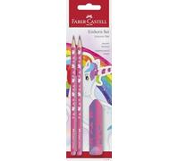 Faber-Castell Set d'écriture Licorne 111516 – 3 pièces, crayons HB et gomme, rose