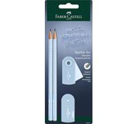 Faber-Castell Set d'écriture Sparkle 218471 2 crayons B, gomme et taille-crayon Sleeve bleu ciel