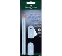 Faber-Castell Set d'écriture Sparkle 218471 2 crayons B, gomme et taille-crayon Sleeve bleu ciel