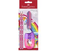 Faber-Castell Set d'écriture 111518 Licorne, crayons HB, taille-crayon et gomme pour enfants