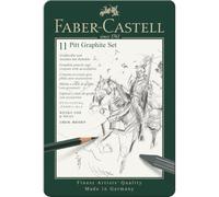 FABER-CASTELL - Kit Pitt Graphite, 11 pièces, dans un étui métallique | Crayons et craies graphite de haute qualité avec accessoires pour les croquis, les dessins et les ombres