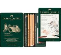 Faber-Castell - Kit Pitt Monochrome, 12 pièces, étui métallique | Coffret monochrome comprenant des crayons et des craies d'artiste ainsi que des accessoires pour les croquis