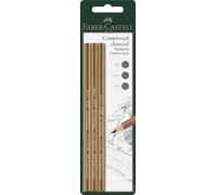 Faber-Castell 119999 - Fusains noirs, 3 crayons à dessin, fusains Pitt soft, medium, hard