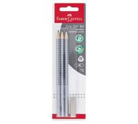 Faber-Castell Crayons GRIP 2001 – HB, pointe en caoutchouc, corps argent, 3 pièces (blister)