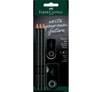 Faber-Castell Lot De Pochettes Noires ? 3 Crayons Grip 2001 B, 1 Mini Gomme, 1 Étui À Crayons Double