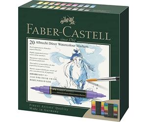FABER-CASTELL - Marqueurs aquarellables Albrecht Dürer, 20 couleurs | Feutres d'artiste hautement pigmentés à pointe pinceau et pointe fibre pour une application uniforme et précise