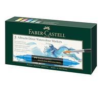 FABER-CASTELL - Marqueurs aquarellables Albrecht Dürer, 5 couleurs | Crayons d'artiste hautement pigmentés avec pointe pinceau et pointe fibre pour une application uniforme et précise