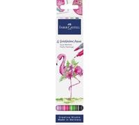 FABER-CASTELL - Marqueurs Goldfaber Aqua Dual Fluffy Flamingo, 4 couleurs | Marqueurs doubles lavables à l'eau avec pointe pinceau et feutre fin pour l'aquarelle et le lettrage
