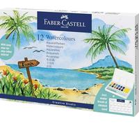 Faber-Castell Set d'aquarelle 169714 – 12 demi-godets et pinceau à réservoir d'eau, Tropical Escapes