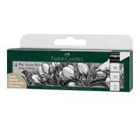 Faber-Castell Feutres PITT Artist Pen – encre de Chine – Noir et Blanc – étui de 4