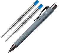 Faber-Castell Poly Ball Stylo à bille, XB, comprend une mine gris pierre et 2 mines XB bleues
