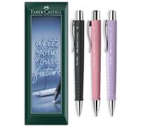 Faber-Castell Poly Ball XB Lot de 3 stylos à bille à pointe extra large Corps multicolore Encre bleue Ensemble de papeterie pour bureau, maison, travail (Noir, Rose, Lilas doux)