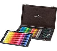 FABER-CASTELL - Set de crayons de couleur Polychromos, 48 couleurs | 48 crayons avec mine de 3,8 mm, dont 2 crayons à papier, une gomme et un taille-crayon, dans un coffret en bois