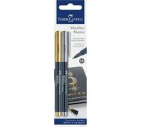 FABER-CASTELL - Set de marqueurs Metallics, 2 couleurs, épaisseur 1,5 mm | Adaptés à de nombreuses surfaces, avec un effet métallisé en or et argent