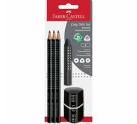 Faber-Castell - Set d'écriture Grip 2001 Noir, 5 pièces | Avec 3 crayons B, une gomme et un taille-crayon pour l'école et les examens