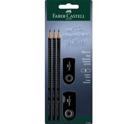 FABER-CASTELL - Set d'écriture Grip 2001 Noir, 5 pièces | Avec 3 crayons B, une gomme et un taille-crayon pour l'école, le bureau ou la maison