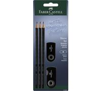 FABER-CASTELL - Set d'écriture Sleeve Noir, 5 pièces | Avec 3 crayons B, une gomme et un taille-crayon pour l'école, le bureau ou la maison