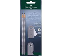 Faber-Castell - Set d'écriture Sparkle Dapple Gray, 4 pièces | Avec 2 crayons, une gomme et un taille-crayon pour l'école et les examens