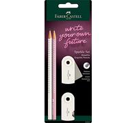 Faber-Castell - Set d'écriture Sparkle Rose Coconut, 4 pièces | Avec 2 crayons, une gomme et un taille-crayon pour l'école et les examens
