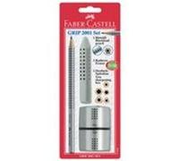 FABER-CASTELL - Set "GRIP 2001" , argent, sur carte blister, contenu: 1x crayon "JUMBO GRIP" (grip soft, avec champs d'identification, triangulaire) + 1x gomme en G