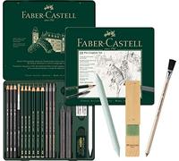 Faber-Castell - Set Pitt Graphite dans un étui en métal, moyen, 19 + 3 pièces (avec stylo gomme avec pinceau, effaceur et bloc d'affûtage de mine)