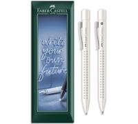 Faber-Castell Set stylo-bille et porte-mine Grip 2010, Coconut Milk | Lot de 2 stylos à bille rétractables au design triangulaire ergonomique, stylo et crayon rechargeables, mine HB de 0,7 mm