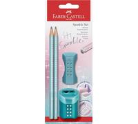 FABER-CASTELL Sparkle 118297 - Lot de crayons avec taille-crayon, gomme et 2 crayons - Océan métallisé