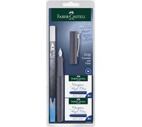 FABER-CASTELL - Stylo plume Grip 2010 Dapple Gray, plume M | Avec effaceur d'encre et 12 cartouches de rechange pour l'école et le quotidien