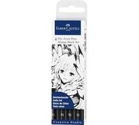 FABER-CASTELL - Stylos à encre de Chine, coffret Manga, 4 stylos | Encre de dessin résistante à l'eau et à la lumière pour les mangas, les illustrations et les croquis