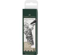 Faber-Castell - Stylos à encre Pitt Artist Pen, 4 épaisseurs, noir | Encre de dessin résistante à l'eau et à la lumière, avec pointes S, F, M et pinceau