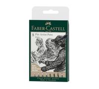 FABER-CASTELL - Stylos à encre Pitt Artist Pen, 8 épaisseurs, noir | Encre de dessin résistante à l'eau et à la lumière, avec des pointes fude, pinceau et feutre fin