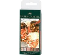 Faber-Castell - Stylos à encre Pitt Artist Pen Brush Portrait, 6 couleurs | Encre de dessin résistante à l'eau et à la lumière, stylos-pinceaux pour portraits et illustrations
