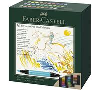 FABER-CASTELL - Stylos à encre Pitt Artist Pen Dual Marker, 30 stylos | Encre de dessin résistante à l'eau et à la lumière, avec pointe pinceau et pointe feutre