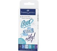 Faber-Castell - Stylos à encre Pitt Artist Pen, nuances de bleu, 6 stylos | Encre de dessin résistante à l'eau et à la lumière pour le lettrage à la main et les projets créatifs