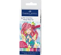 FABER-CASTELL - Stylos à encre Pitt Artist Pen Shôjo Manga, 6 couleurs | Encre de dessin résistante à l'eau et à la lumière pour le manga et les illustrations