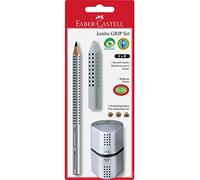 FABER-CASTELL - Trousse d'écriture Jumbo, taille-crayon et gomme | Kit scolaire argenté avec crayon jumbo B, gomme et taille-crayon