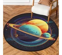Fabpuro Tapis rond lavable et antidérapant pour salon, chambre à coucher, chambre d'enfant, décoration d'intérieur, ciel étoilé, système solaire, planètes, 92 cm