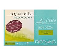 Fabriano Artistico Acquarello Watercolour, blanc naturel, grain grossier, 31 x 41 cm, 20 feuilles de 300 g/m², carton aquarelle d'artiste de qualité supérieure, bloc encollé sur les 4 côtés,