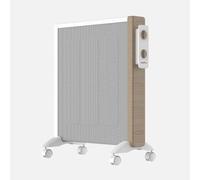 Fabrilamp Radiateur en mica BADIN 2000 W Blanc/bois - 4 éléments, 2 puissances, thermostat, anti-renversement, roues et enrouleur de câble, design bois - 63 x 53 x 27 cm