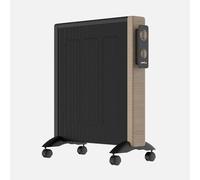 Fabrilamp Radiateur Mica BADIN 2000 W noir/bois - 4 éléments, 2 puissances, thermostat, anti-renversement, roues et enrouleur de câble, design bois - 63 x 53 x 27 cm