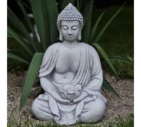 FABRIQ Grand Bouddha avec pot de fleurs 40 cm - 11 kg - Fonte de pierre - Résistant aux intempéries et au gel - Décoration de jardin zen