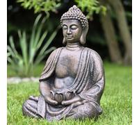 FABRIQ Grande statue de Bouddha 40 cm - 12 kg en pierre artificielle - Cuivre - Résistant aux intempéries et au gel - Pour jardin et intérieur