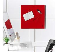 FABS Tableau mémo mural en verre - Images - Invitations - Rappels - Aimants, stylo et gomme - Carré rouge - 50 cm x 50 cm