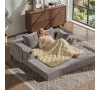 Fabulcozy 2en 1 Canapé-Lit avec Accoudoirs de Rangement - Velours Côtelé Haut de Gamme, Design Compact pour Studio & Salon, Couverture Amovible et Lavable Inclus