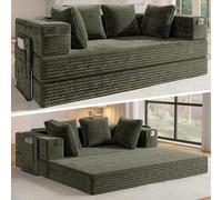Fabulcozy 2en 1 Canapé-Lit avec Accoudoirs de Rangement - Velours Côtelé Haut de Gamme, Design Compact pour Studio & Salon, Couverture Amovible et Lavable Inclus