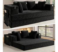 Fabulcozy 2en 1 Canapé-Lit avec Accoudoirs de Rangement - Velours Côtelé Haut de Gamme, Design Compact pour Studio & Salon, Couverture Amovible et Lavable Inclus
