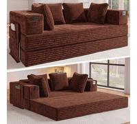 Fabulcozy 2en 1 Canapé-Lit avec Accoudoirs de Rangement - Velours Côtelé Haut de Gamme, Design Compact pour Studio & Salon, Couverture Amovible et Lavable Inclus